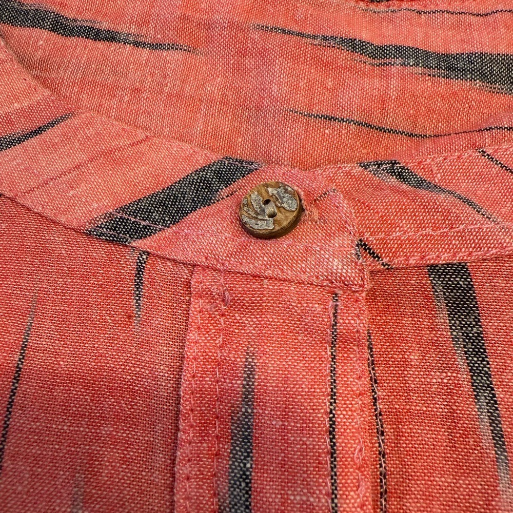 Pinkish Red Striped Linen Button-Front Top - Picture 5 of 11